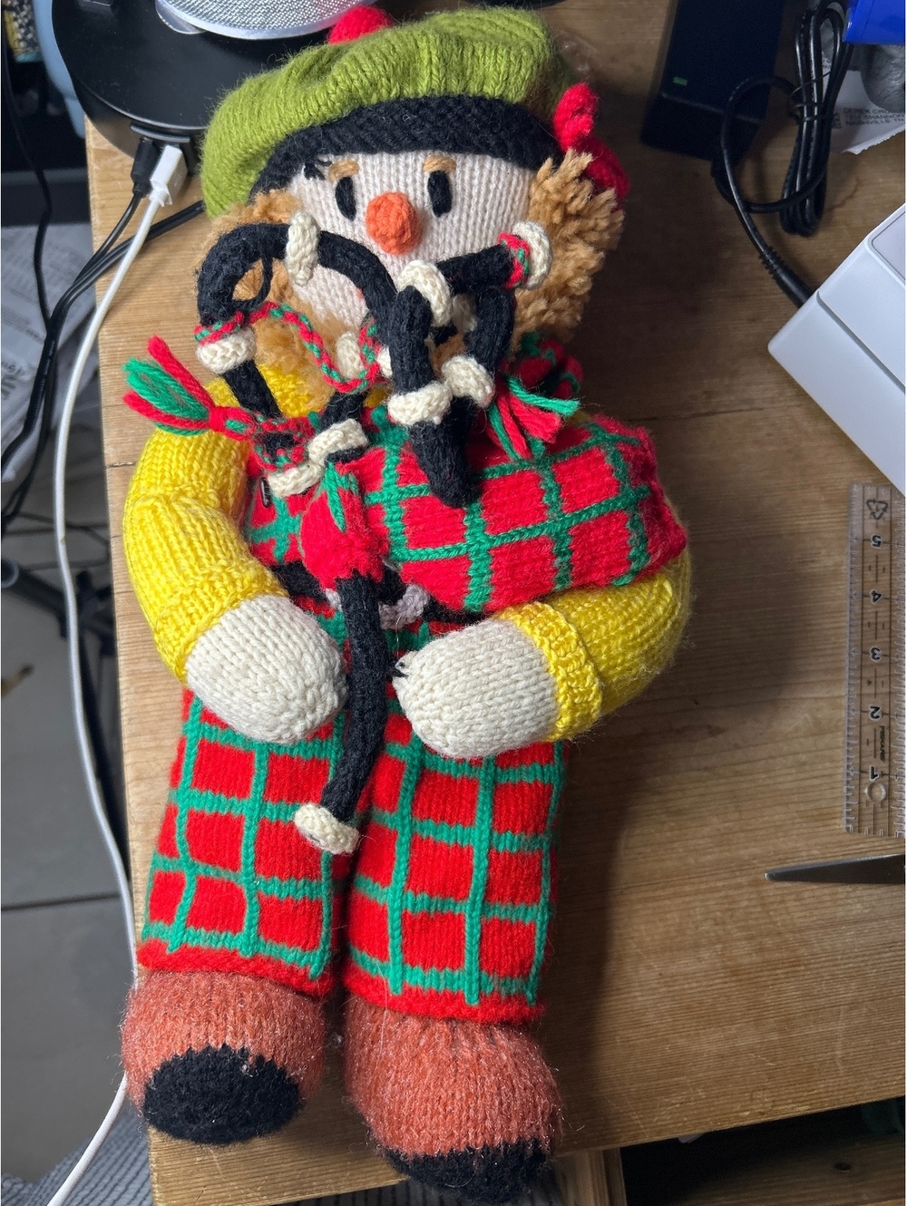 Handmade Knitted Scottish Bagpiper Doll